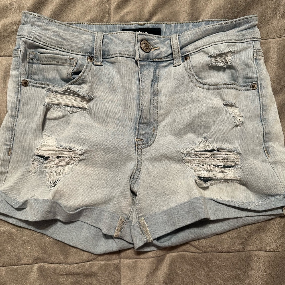 Aeropostale Light Blue Distressed Rolled-Hem Jean Shorts